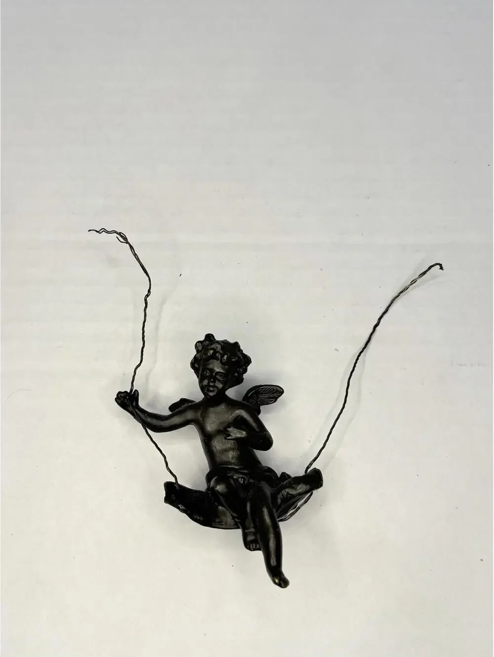 Auguste Moreau Bronze Cherub on Swing Sculpture – Green Marble Base, Signed - Picture 4 of 8